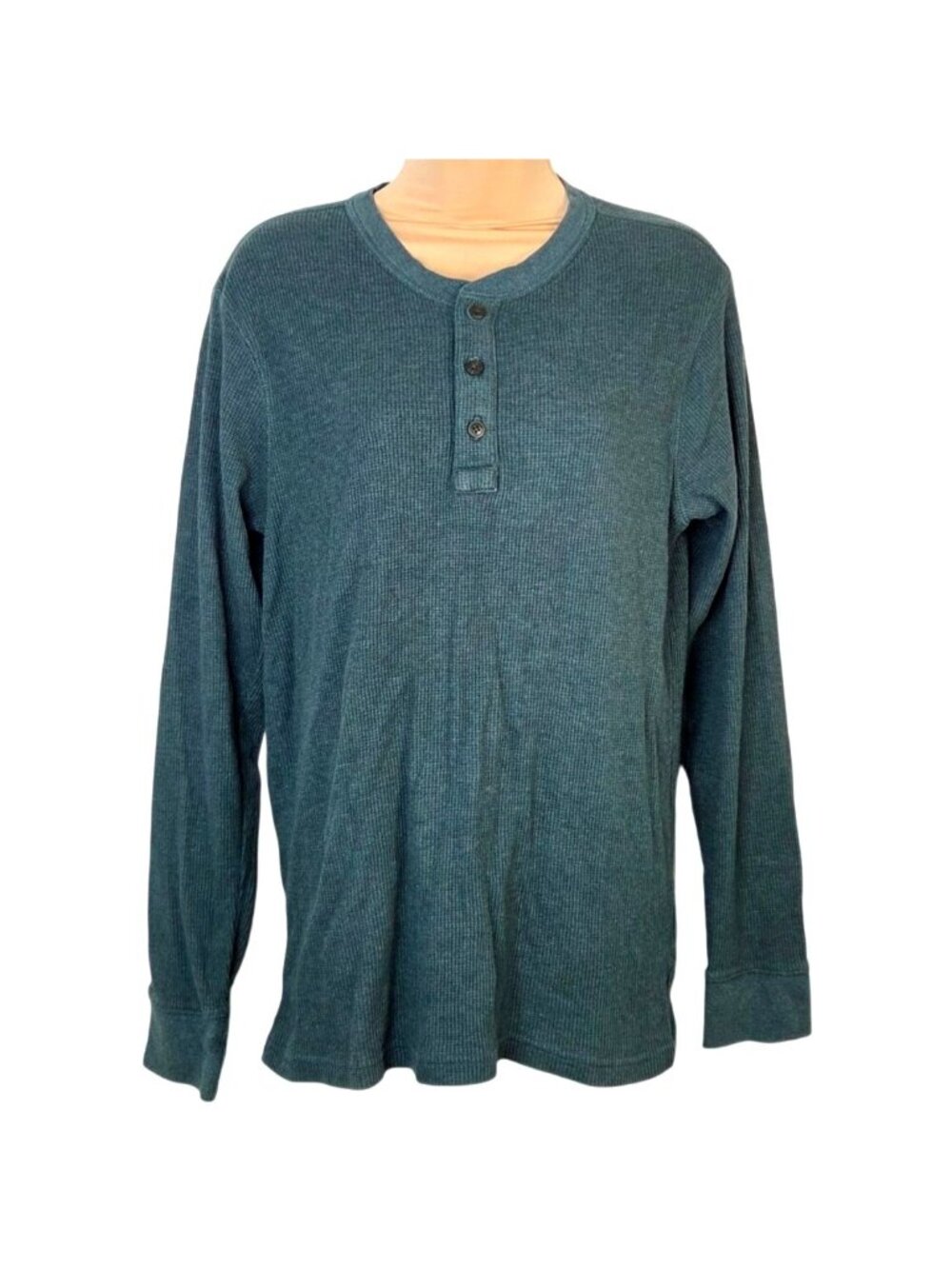 St Johns Bay Mens Teal Green Long Sleeve Henley Shirt Size M